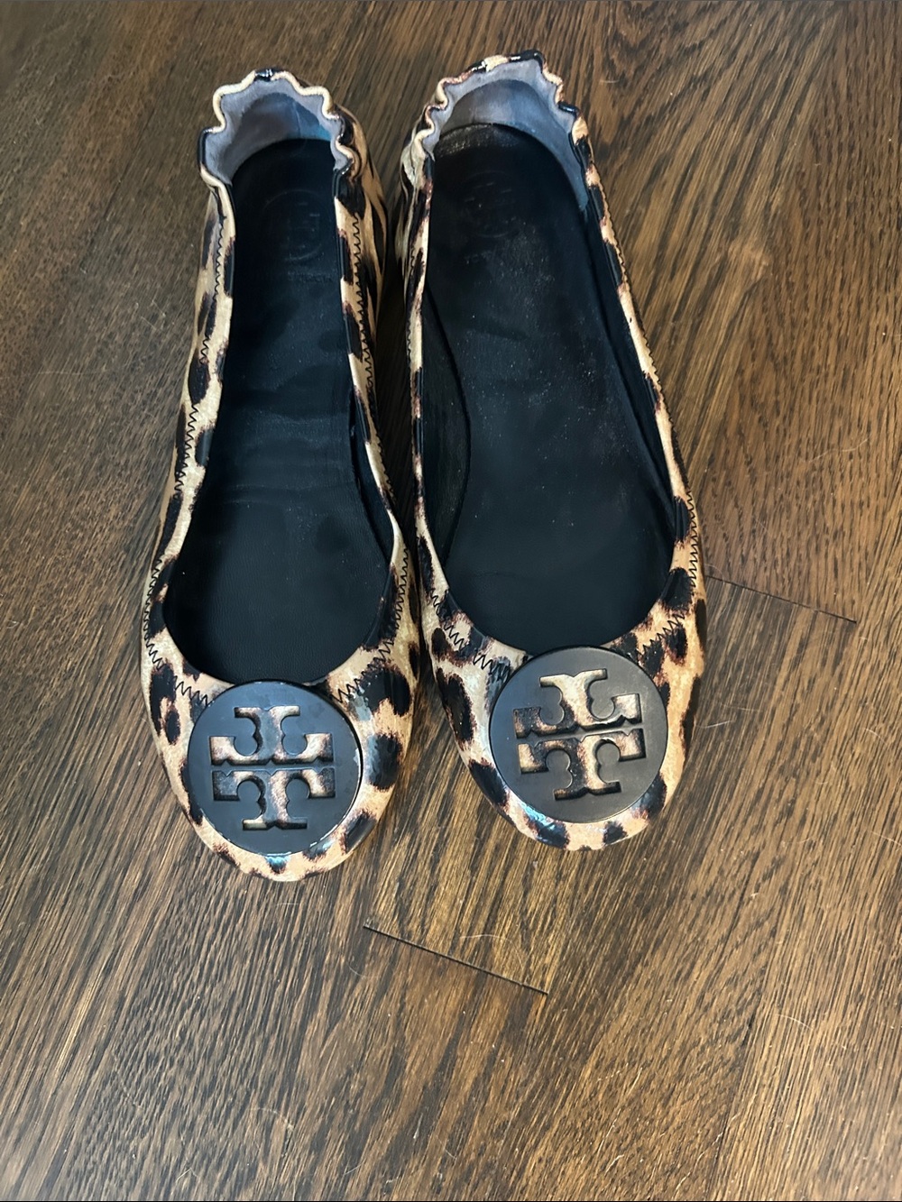Tory Burch Leopard-Print Reva Flats with Black Logo Medallion